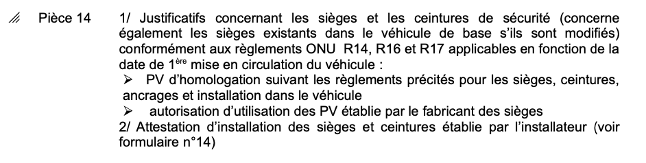 DREAL modification des places assises fourgon