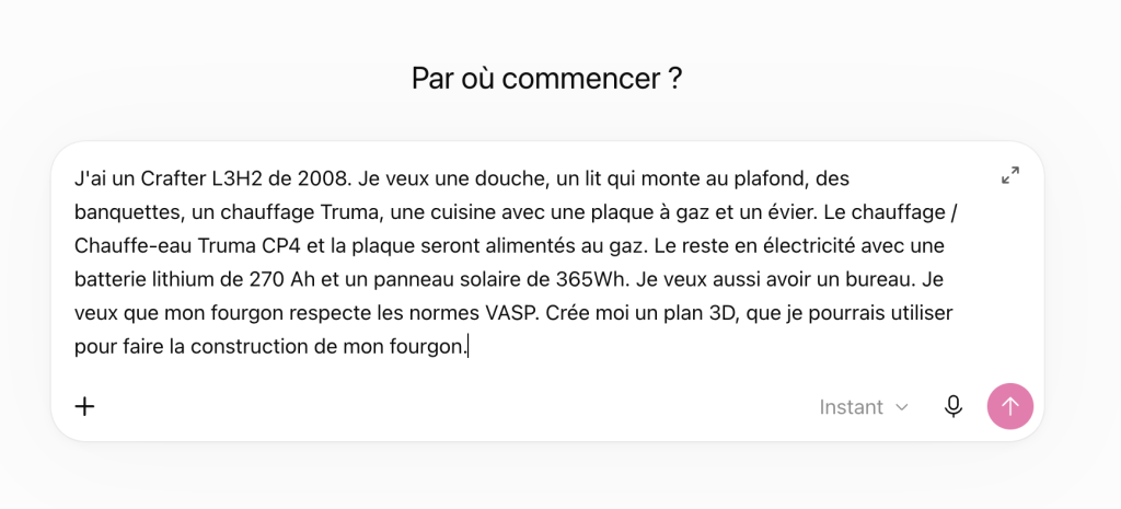 Prompt Chat GPT plans 3D fourgon